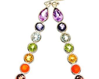 Rainbow Chakra Gemstone Earrings: Sterling Silver, 2.5" Long