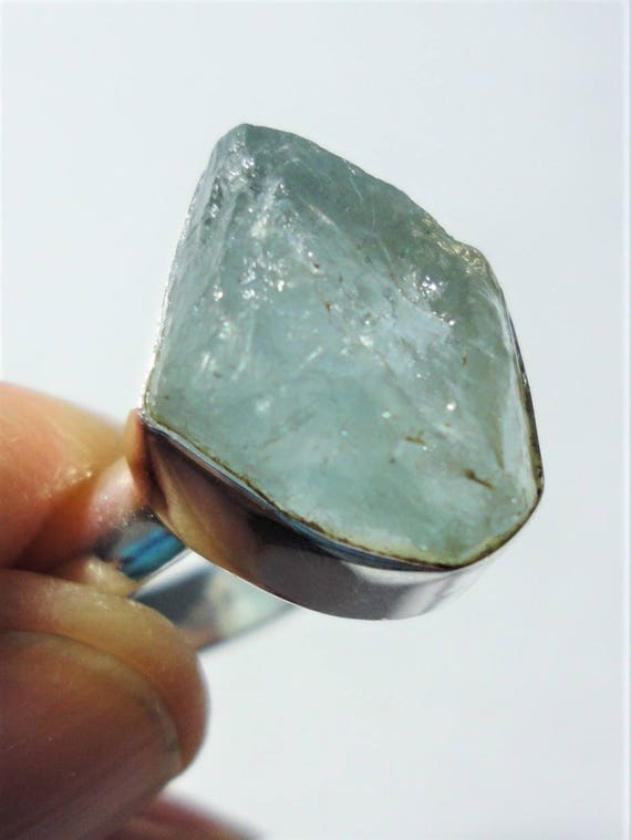 Aquamarine Ring with Raw Rough Aquamarine Nugget,… - image 4