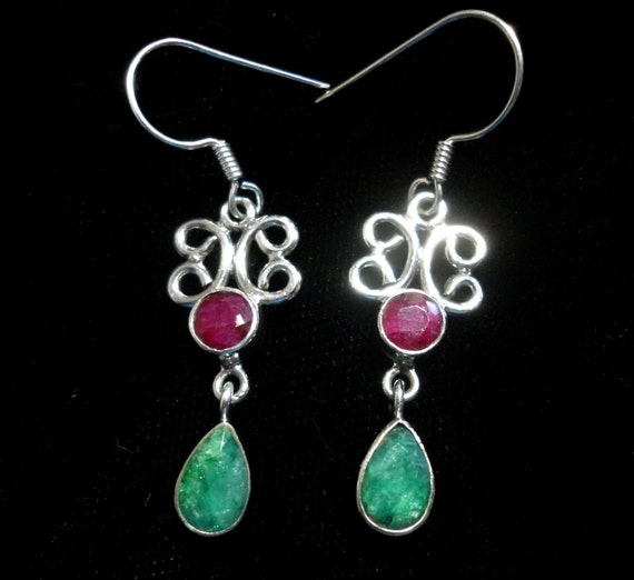 Vintage Emerald and Ruby Sterling Silver Filigree… - image 3