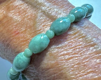 Burmese Jade Bracelet: Natural Green Melon Beads, Stretches to Fit