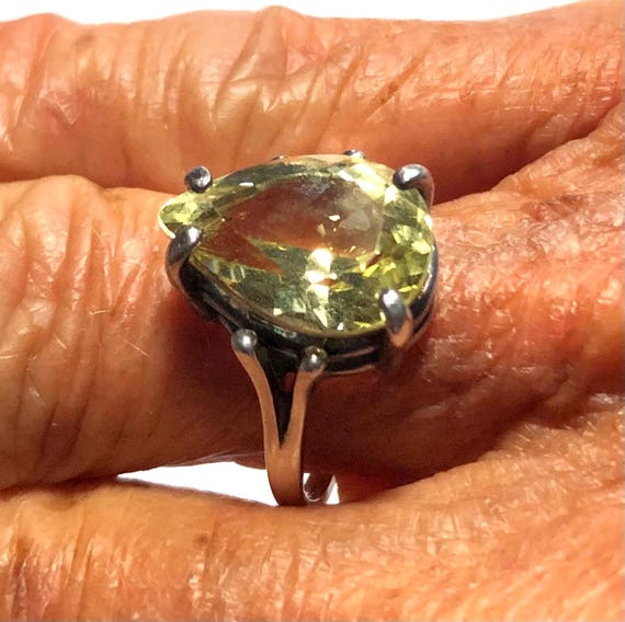 Vintage Pear Lemon Quartz Ring: Faceted Gem, Ster… - image 6