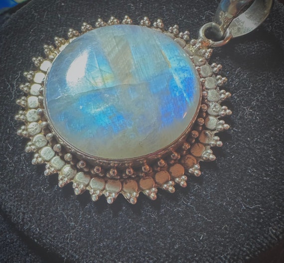 Moonstone Statement Necklace, Spectacular Huge Bl… - image 3