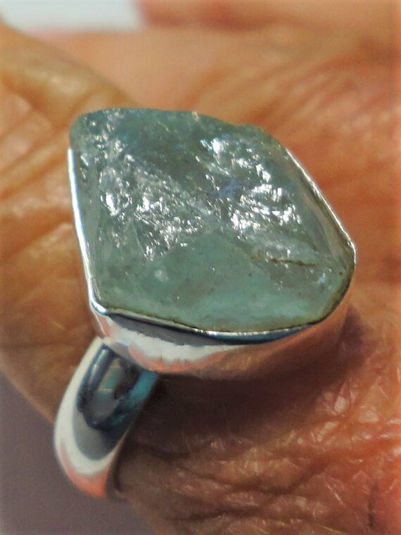 Aquamarine Ring with Raw Rough Aquamarine Nugget,… - image 2