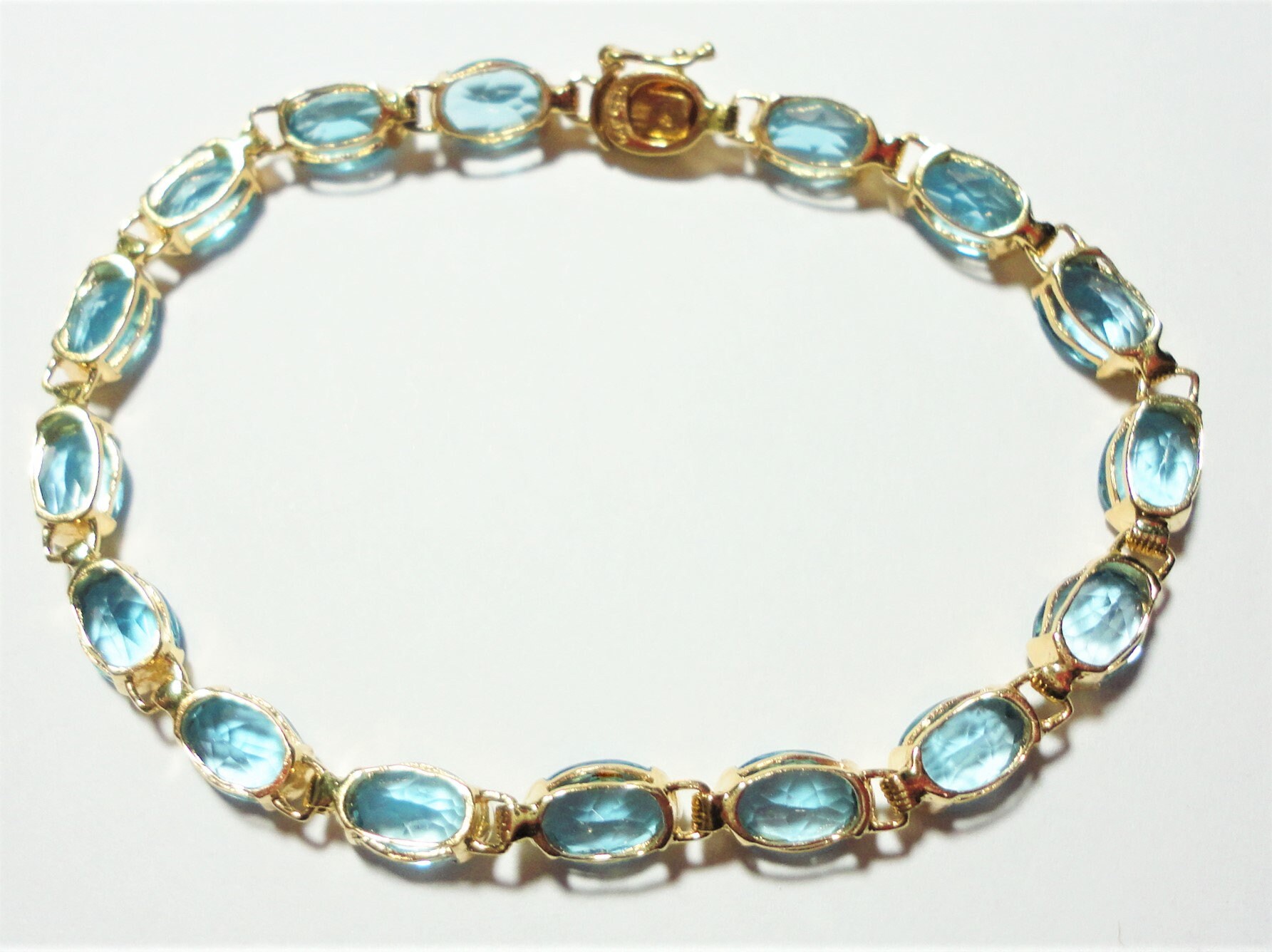 Blue Topaz Solid 14k Tennis Bracelet is Vintage With 16 Bezel Etsy UK