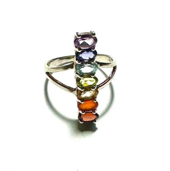 Vintage Sterling Silver Chakra Rainbow Real Gemst… - image 6