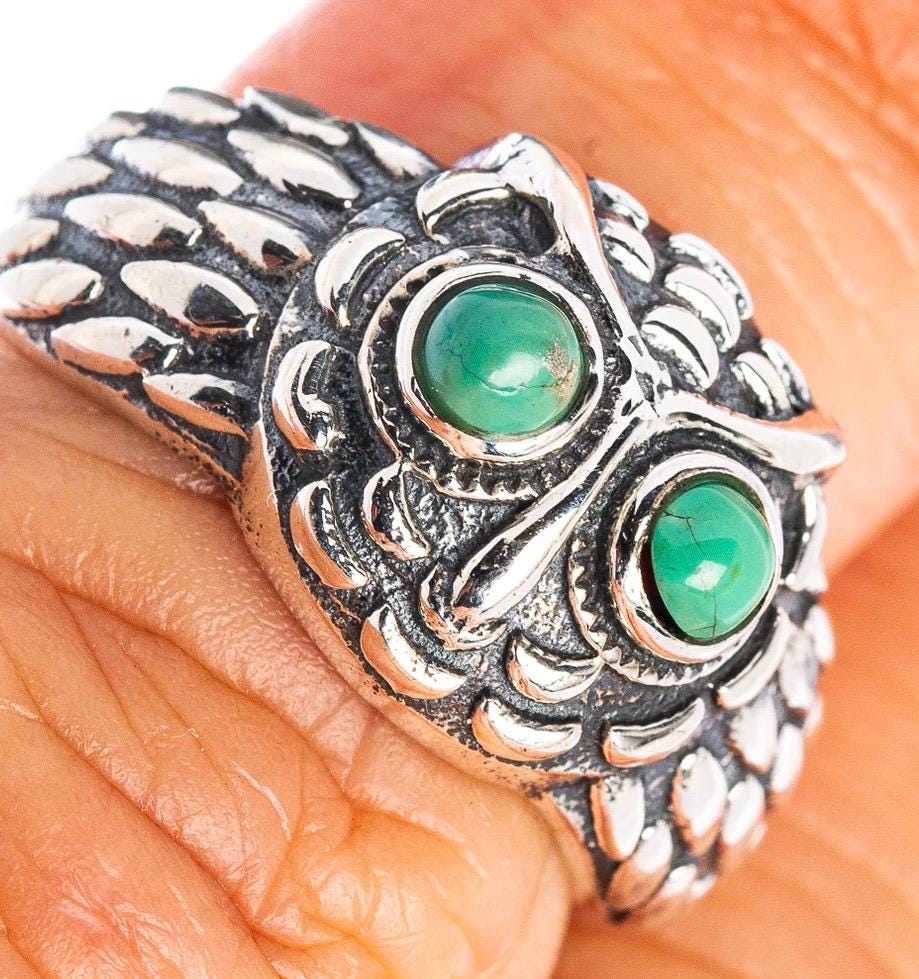 Turquoise Owl Ring: Sterling Silver, December Birthstone, Size 6