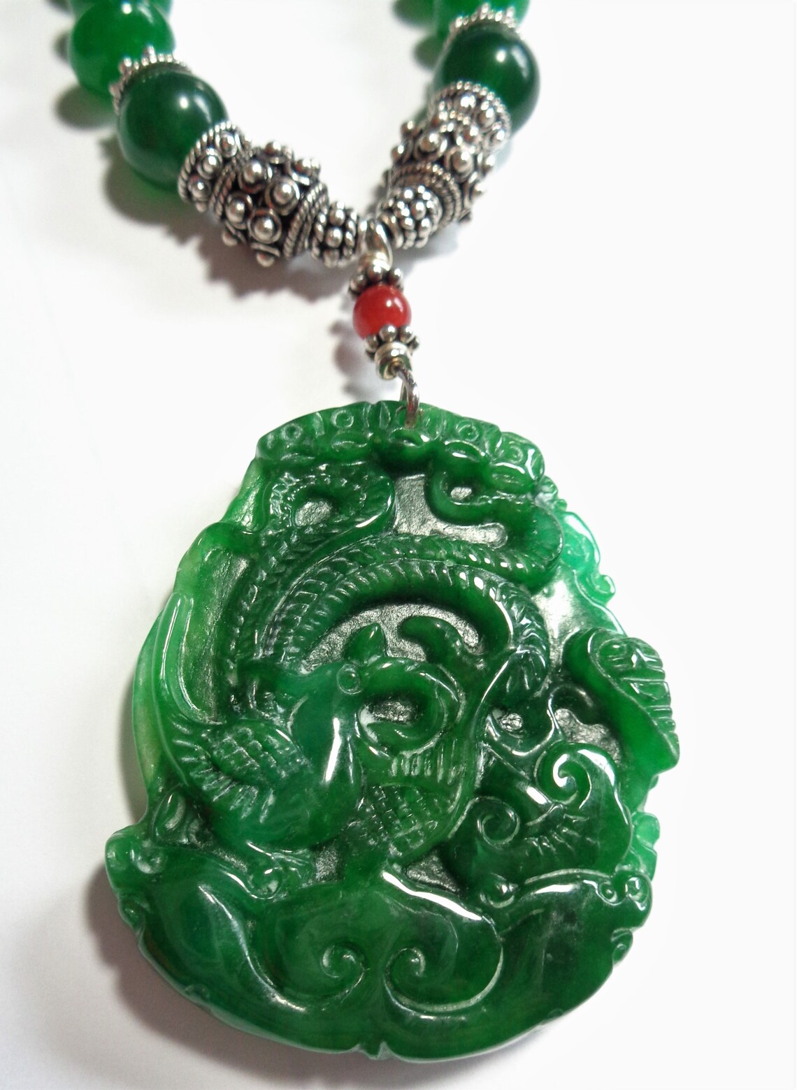 Jade Dragon and Phoenix Necklace in Imperial Green Jadeite is | Etsy