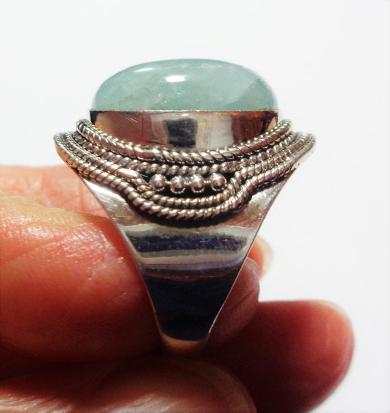 Aquamarine Ring Features a Large Vintage Genuine … - image 7