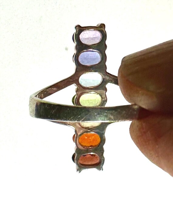 Vintage Sterling Silver Chakra Rainbow Real Gemst… - image 3