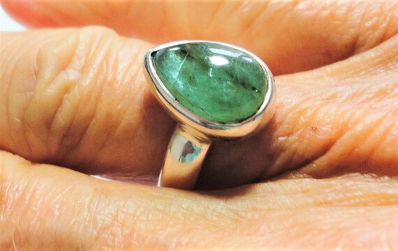 Emerald Ring with Vintage Real Emerald Pear Shape… - image 7