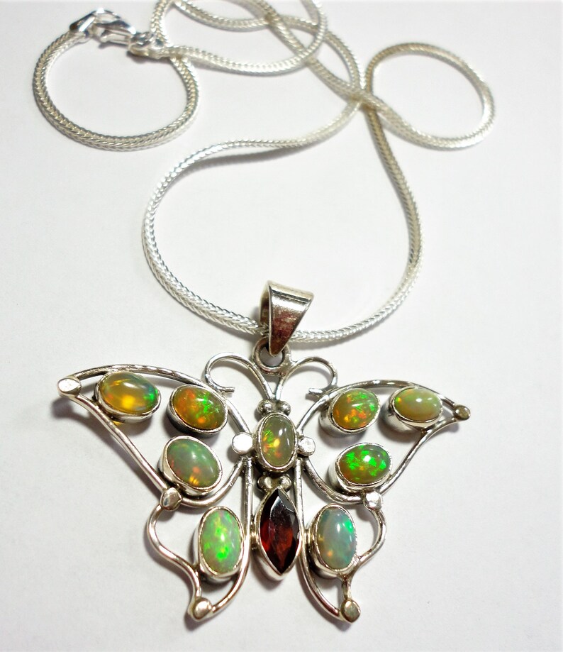 Opal Butterfly Pendant in Sterling Silver with 9 Genuine Oval Etsy