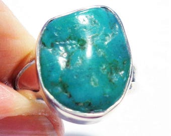 Vintage Sleeping Beauty Turquoise Ring: Raw Nugget Sterling Silver, Size 9