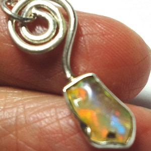 Opal Pendant with a Natural Rough Raw Colorful Opal Nugget in Sterling Swirl Pendant Necklace on 16&quot; Solid Sterling Silver Chain