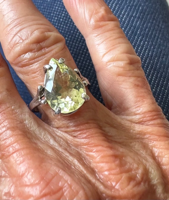 Vintage Pear Lemon Quartz Ring: Faceted Gem, Ster… - image 2