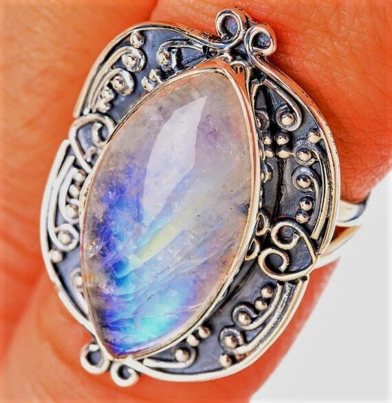 Vintage Rainbow Moonstone Ring is a Large Best Qu… - image 7
