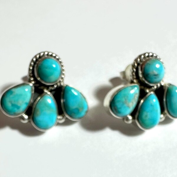 Vintage Turquoise Sterling Silver Stud Earrings: Arizona Native American Style