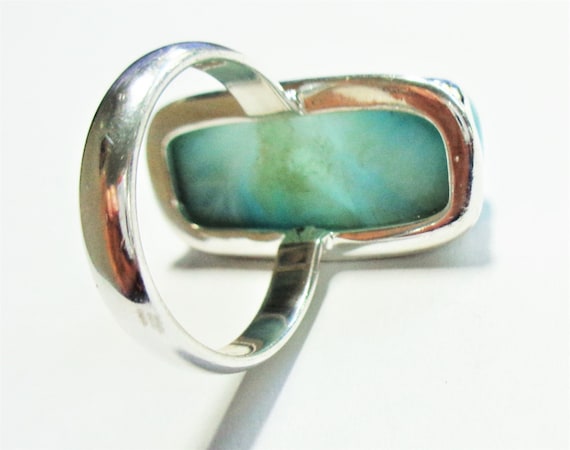 Larimar Ring: Long Rectangular Caribbean Blue Gem… - image 5