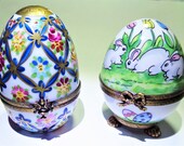 Limoges Easter Eggs are Antique Genuine Hand Painted Floral Porcelain Trinket or Treasure Boxes, w Limoges Imprint, Lot of 2 Boxes
