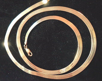14k Solid Gold Herringbone Chain: Vintage 1980, 4mm W, 20” L, Italian-Made Silky Necklace