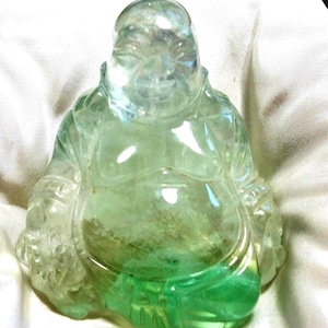 Vintage Carved Green Fluorite Buddha Statue: Asian Decor (2" x 2 1/2")