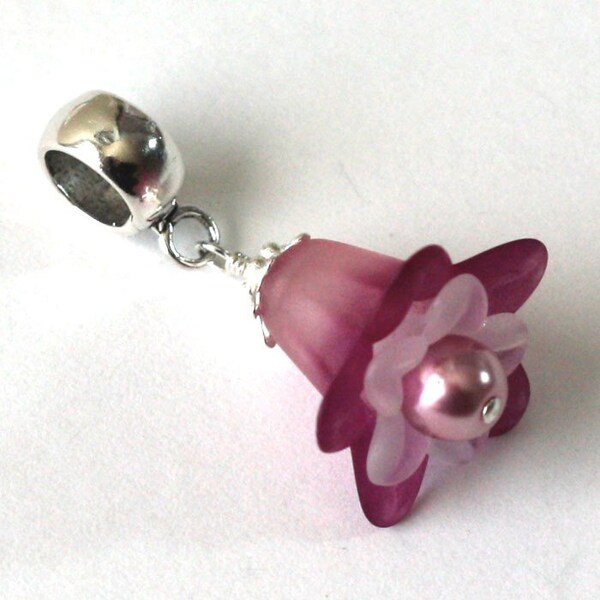 Fuschia Lily Charm - Pandora Style Bead - Made to Order