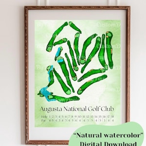 Augusta National Golf Club aquarel golfbaan kaart digitale download, het Masters Tournament, Vaderdagcadeau, cadeau voor vaders, aangepaste cour
