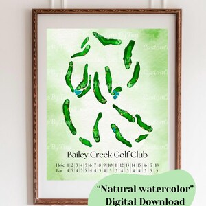 Bailey Creek Golf Club Aquarell Golf Platz Karte Digital Download, Geschenk für Golfliebhaber, Vatertagsgeschenk, Geschenk für Väter, benutzerdefinierte Platz natürlich
