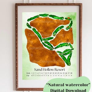 Sand hohl Golf Club Aquarell Golf Platz Karte Digital Download, Geschenk für Golf-Liebhaber, Vatertagsgeschenk, Geschenk für Väter, benutzerdefinierte Platz
