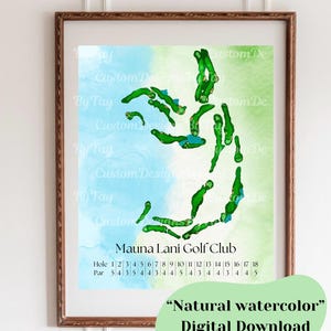 Mauna Alani Golf Club Aquarell Golf Platz Karte Digital Download, Geschenk für Golfer, Vatertagsgeschenk, Geschenk für Papas, benutzerdefinierte Platz, Hawaii