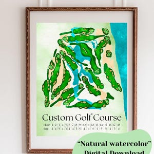 Mapa de campo de golf personalizado, estilo acuarela, regalo del día del padre, regalos para papás, regalos para amantes del golf, decoración de oficina, decoración de pared