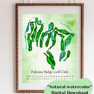 Palouse Ridge Golf Club Aquarell Golf Platz Karte Digitaler Download, Geschenk für Golfliebhaber, Vatertagsgeschenk, Geschenk für Väter, benutzerdefinierte Platz