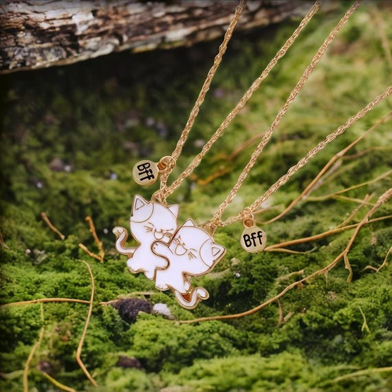 ガラスフラワー＆キャッツアイとネコちゃんのマスクチャーム兼ファスナーチャーム2個 Hugging Kittens BFF Necklaces: Matching Cat Pendants, Set of 2 - Etsy
