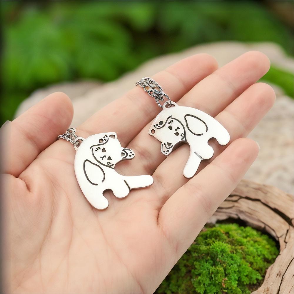 Pointing Cats Stainless Steel BFF Necklaces: Matching Kitten