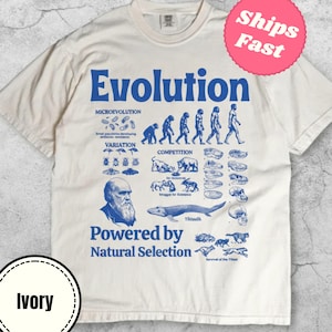 Vintage Evolution Science Tee shirt, Funny Natural Selection Graphic T-shirt, Retro Biology Tshirt, Intellectual Darwinism 90s Y2K Style Top