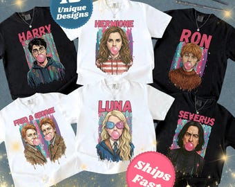 Set di magliette coordinate Universal Wizard - Maglietta Wizard World Trip / Maglietta Pop Art Wizarding / Maglietta per neonati / bambini piccoli / ragazzi / adulti