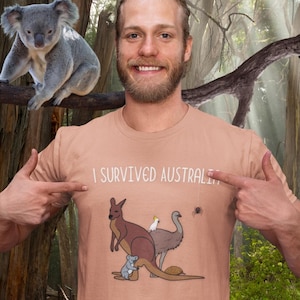I Survived Australia T-Shirt for Brave Travelers | Funny Gift for Adventurers Coming Back From Australia | Aussie Friend Present Tee Shirt