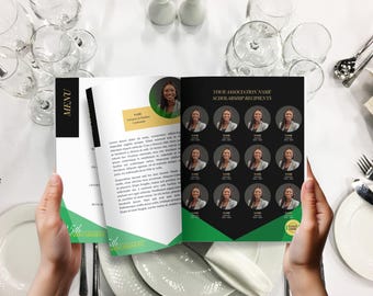 Event Program Booklet Scholarship Award Ceremony in Green Black and Gold Canva Digital Template Instant Download