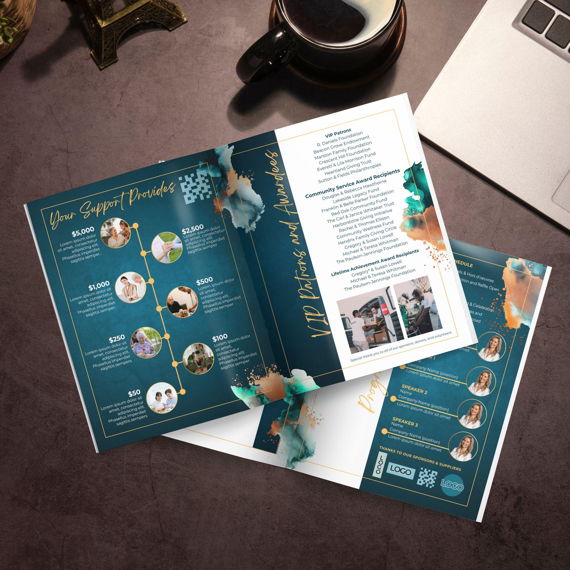 Gala Night Auction Corporate Event Program Booklet Teal and Gold ...