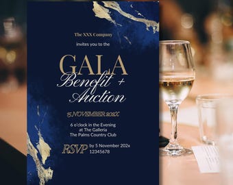 Gala Night Benefit Auction Navy Blue and Gold Business Invitation Corporate Gala Dinner Invite Elegant Business Anniversary Gala Invite