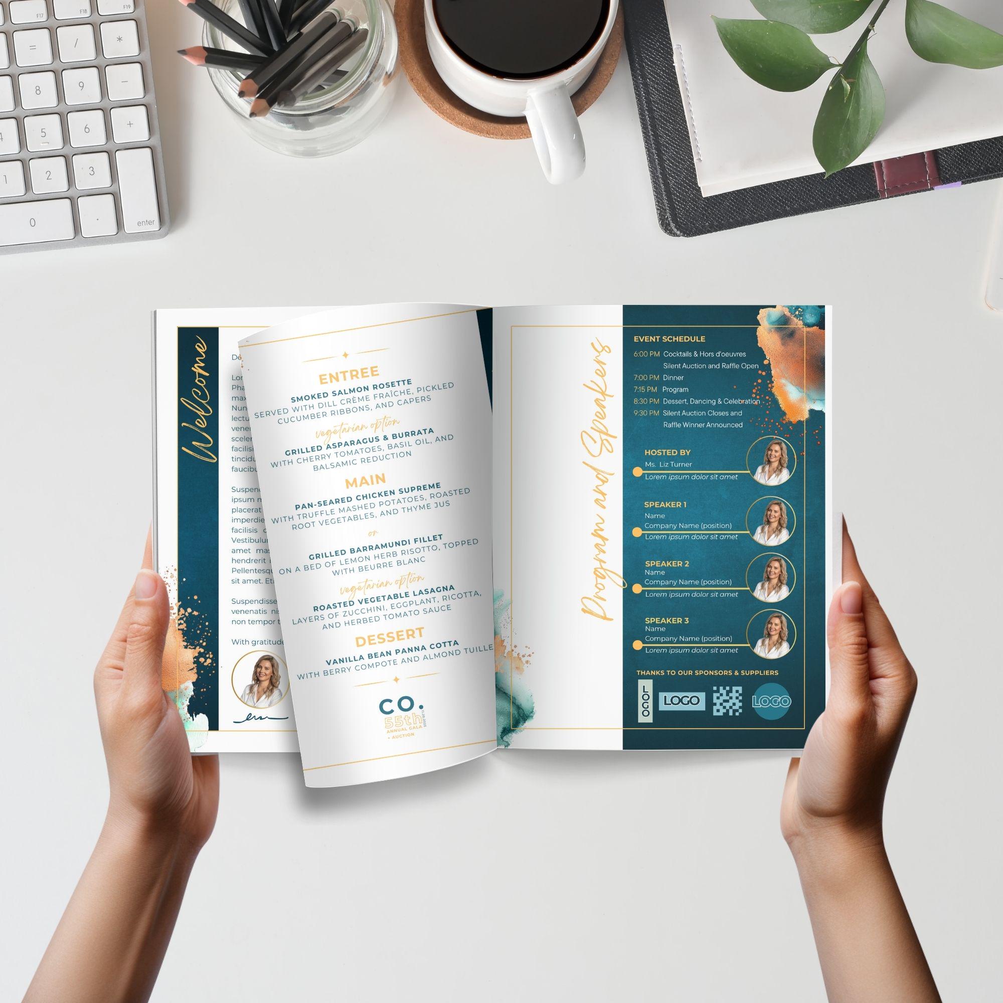 Gala Night Auction Corporate Event Program Booklet Teal and Gold ...