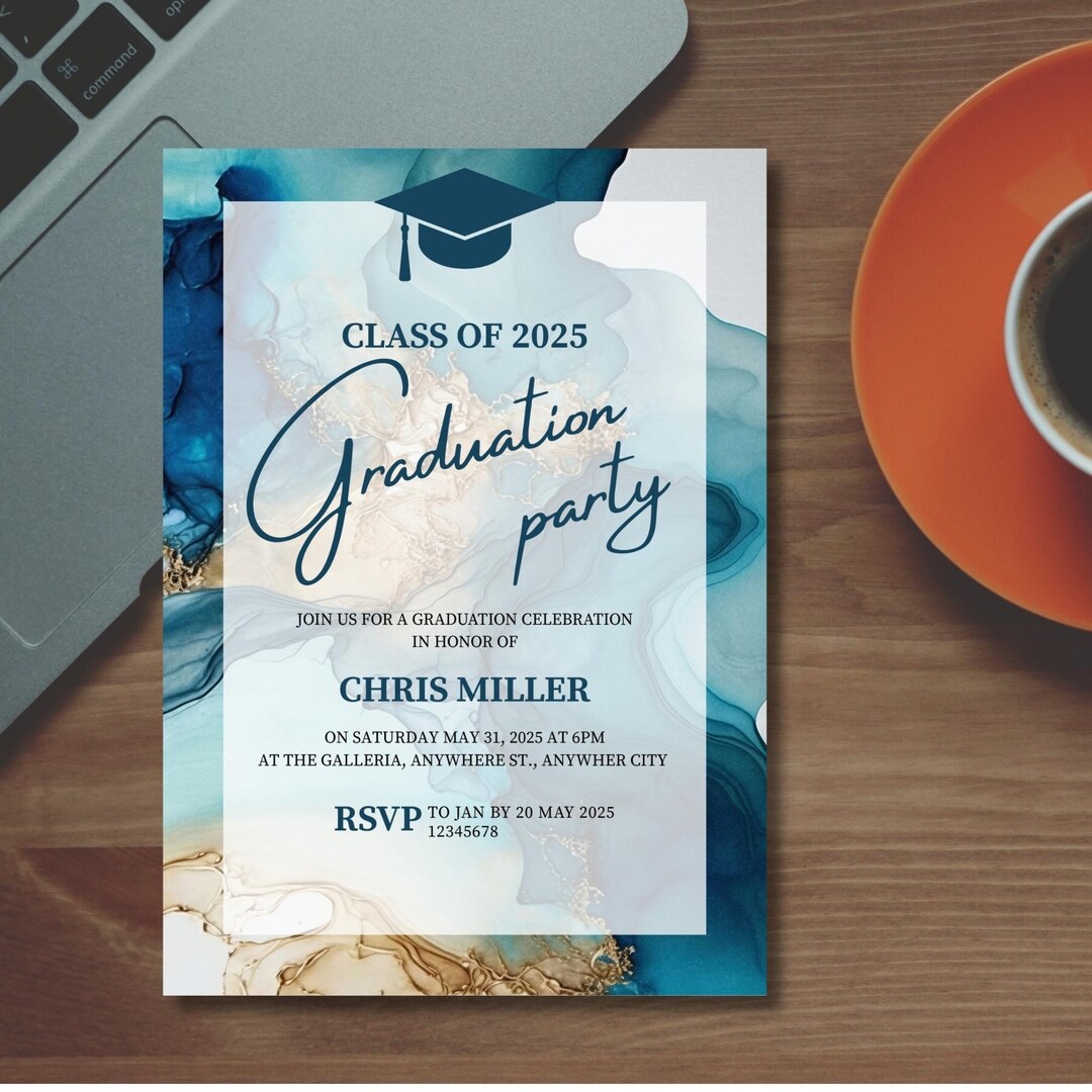 Teal and Gold Graduation Party Invitation Template 2025 (canva) - Etsy