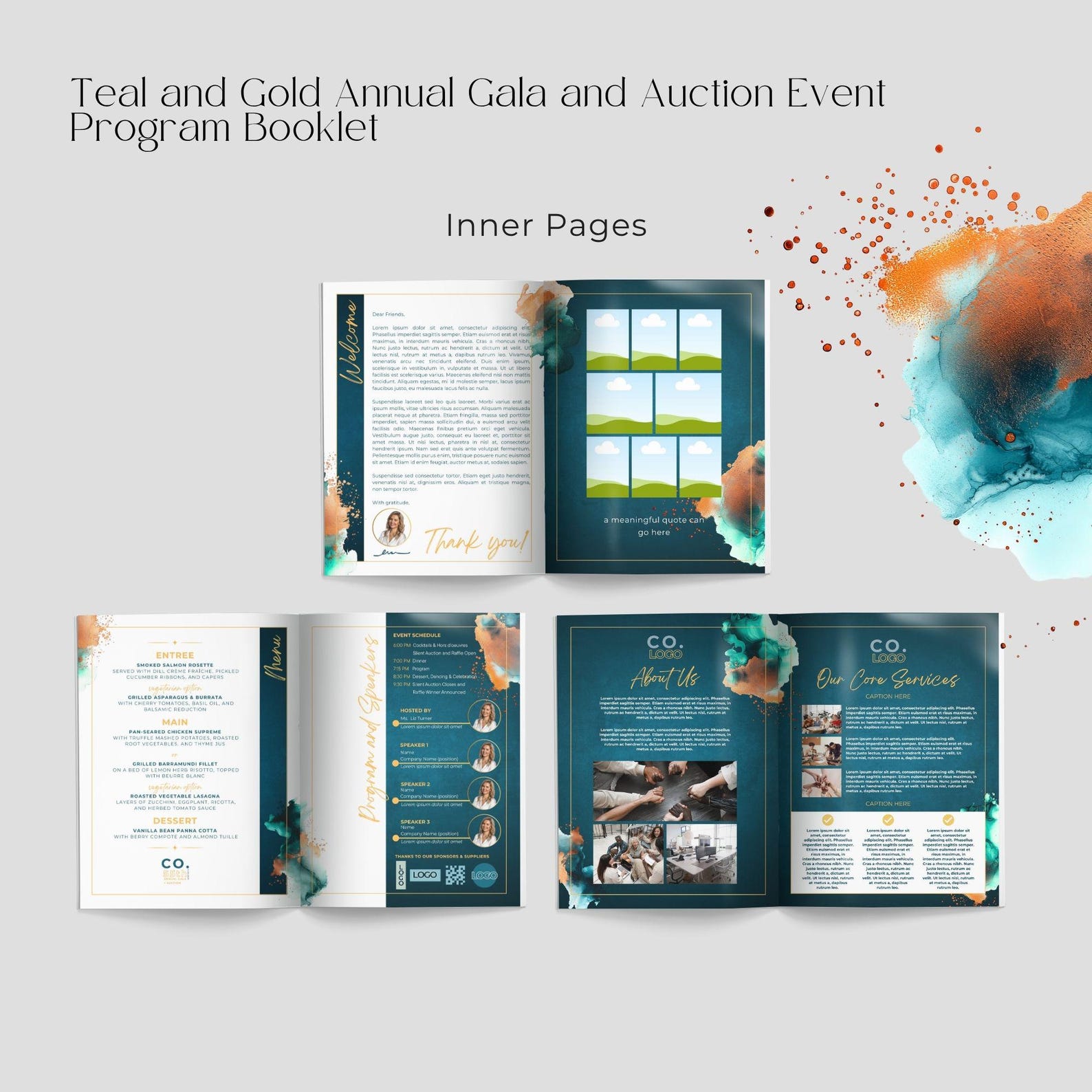 Gala Night Auction Corporate Event Program Booklet Teal and Gold ...