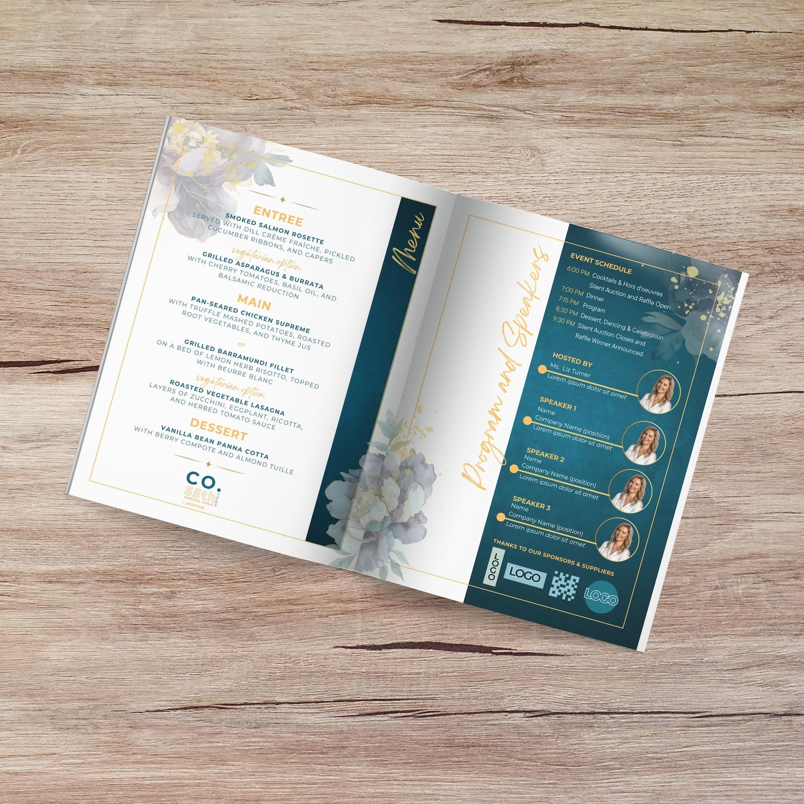 Gala Auction Corporate Event Program Booklet Teal Purple and Gold ...