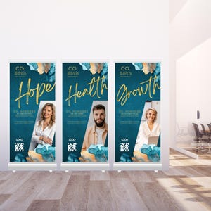 Teal and Gold Corporate Banner, Business Event 33x81 inches Signage, Editable Canva Sign, Retractable Banner Design Template
