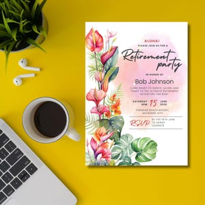 Tropical Flowers Retirement Party Invitation Template, Happy Retirement Party Invite, Retirement Farewell Canva Template, Instant Download