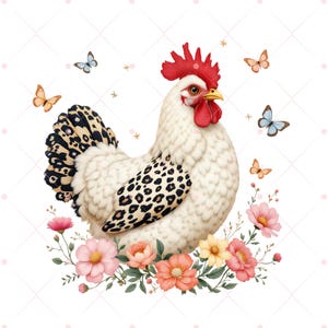 Floral Chicken Sublimation PNG: Wildflower Faux Embroidery (Digital Download)