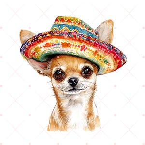 Watercolor Chihuahua PNG: Dog with Sombrero (Digital Download)