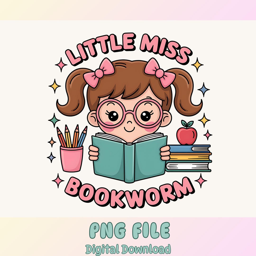 Little Miss Bookworm PNG – Kawaii Girl Reading Png – Cute Back to ...