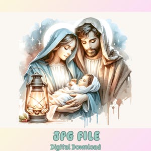 Watercolor Nativity Clipart Set: Holy Family, Angels, Wise Men (JPG Digital Download)