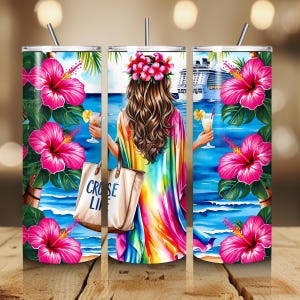 Cruise Life Tumbler Wrap: Tropical Vacation Design (PNG Digital Download)